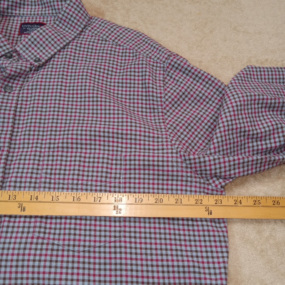 Untuckit Long Sleeve Button Down‎ Flannel Shirt Men's Slim Fit 2XL Blue Brown - Picture 5 of 7